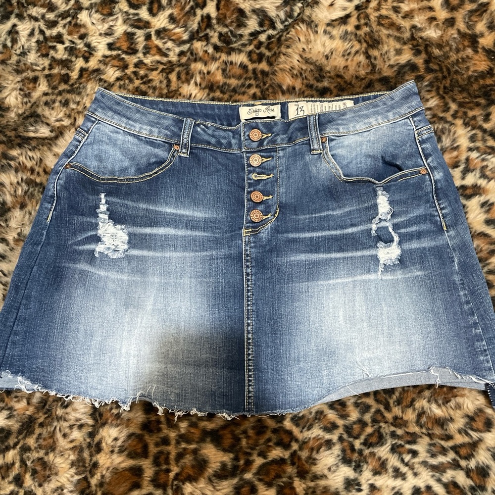 Indigo Rein Blue Distressed Denim Mini Skirt